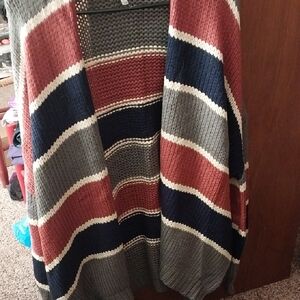 Cozy Striped Cardigan in Red, Blue, and Gray